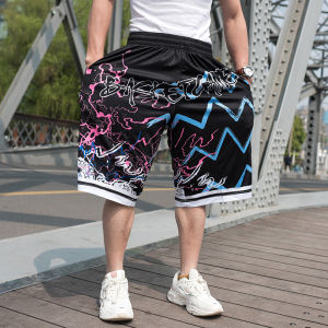 กางเกงขาสั้นบาสเก็ตบอลยาวถึงเข่าสำหรับผู้ชายไซส์ใหญ่ กางเกงขาสั้นกีฬาสไตล์ฮิปฮอป กางเกงขายาวทรงตรง กางเกงขายาวทรงตรง