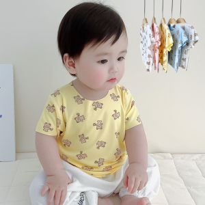 เสื้อยืดแขนสั้นไร้โครงสำหรับเด็กทารกชุดฤดูร้อนสำหรับเด็กทารกชายและหญิงเสื้อยืดแบบบางผ้าโมดัลลายการ์ตูนสำหรับเด็กแขนสั้นสำหรับเด็กหญิงและเด็กชาย