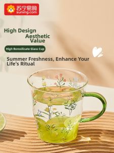 CrossOver | High Borosilicate Glass Cup Womens High Aesthetic Value Coffee Cup Office Tea Cup with Handle Heat Resistant 2239