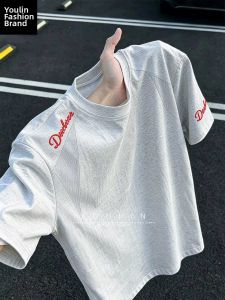 YOULIN | American Red Label Embroidered Boxy Deconstruction T-Shirt 5/8 Sleeve
