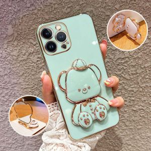 YBD เคสโทรศัพท์สำหรับ OPPO A57 4G 2022 A57S A77S A77 4G หมวกน่ารักแฟชั่นดีไซน์หรูสวยงามที่ตั้งรูปหมีชุบโลหะ