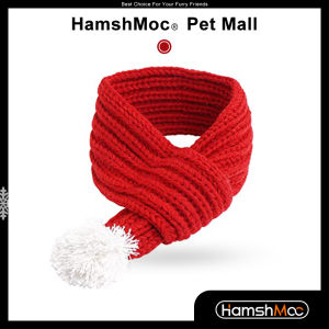 HamshMoc Soft Pet Christmas Scarf Knitted Dog Santa Scarves with Pompon Cute Pet Costumes Santa Dress Up for Small Dog Cat Puppy Christmas Supplies