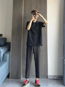 กางเกงลำลองสไตล์อเมริกันสำหรับผู้ชาย กางเกงขายาวทรงตรง ทรงสลิมฟิต 9 นิ้ว กางเกงขายาวลำลองที่สวมใส่สบายและทันสมัย