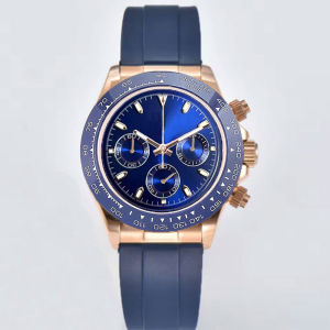 VK63 Mens Chronograph Watch VK63 Movement Rose Gold Case Blue Dial VK63 Mens Chronograph Watch Customized Watch