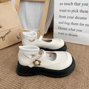 รองเท้า Mary Janes ทรงหัวมนพื้นหนาสำหรับผู้หญิง ฤดูใบไม้ผลิ 2025 รองเท้าหัวกลมสไตล์วิทยาลัย รองเท้าหนังสัตว์ขนาดเล็ก รองเท้าแฟชั่น