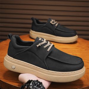 Mens Black Work Shoes Autumn Winter Anti-Slip Sport Casual Wide Foot Bean Bean Thick Bottom Board Shoes for Office Wear