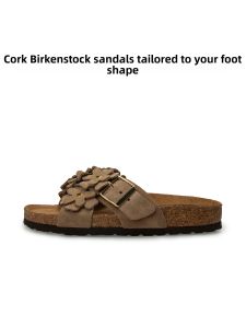 THEMULE | Thick Leather Arch Support Slides Sandals Cork Sole