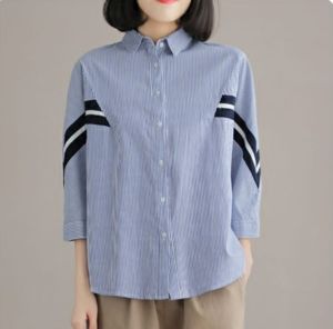 ECLAIRE 003 Kemeja Wanita Jumbo Oversized Salur Stripe Garis List Kasual Kerja Basic Kantor lxaa