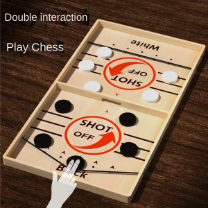 2-Player Wooden Hockey Game Fast-Paced Tabletop Sport with Goalie Slot No Pucks Needed Portable for Family Party Indoor Fun