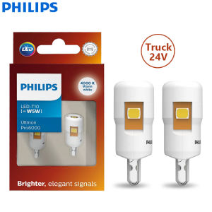 Philips | Philips 24V Ultinon Pro6000 T10 W5W Truck LED Signal Interior Bulbs 4000K Warm White Plate Reading Position Light 24961WU60X2
