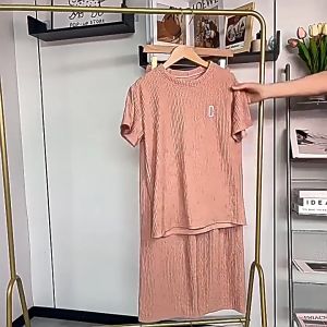 6Colors Short Sleeve 2Pieces Set Casual seluar palazo baju women Versatile Womens Sleeve Set Lembut women clothing