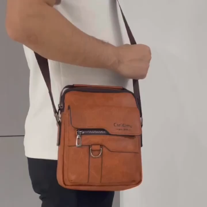 Neutral Square Shape MenS Tote Bag Vintage Vertical Adjustable Zipper Closure Black Polyester Lining No Printing Lightweight Casual Style with Business Casual for Men and Women