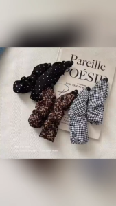 TWOL SHOP Stock no.287，1pcs Retro Leopard Print Polka Dot Ruffled Banana Clip Sophisticated Ponytail Twister for Women
