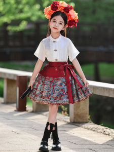 Girls Hanfu Summer Outfit Set 2025 New Children Style Improved Ancient Tang Costume High End Short Sleeve Gold Weave Cotton Inner