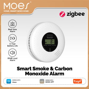MOES | MOES Tuya Zigbee Smart Smoke Carbon Monoxide 85dB Sound Siren Alarm Sensor CO Detector Gas Leak Home Safety APP Remote Monitor