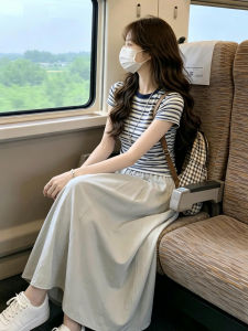 SUSIEYUAN | Petite Stripe Dress Women Summer New Korean Style
