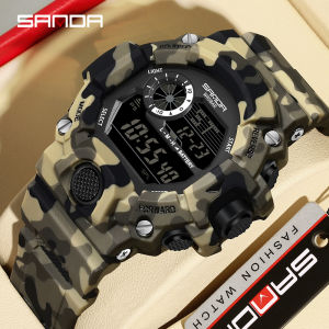 Fashion SANDA 2183 Mens Camouflage Military Multi functional Waterproof Day Night Light Calendar Mens Electronic Watch 2025