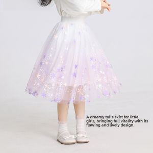 Princess Style Girls Skirt Mid-Length Sparkling Tulle Autumn New Arrival Childrens Clothing Moon Kids Brand Elegant Ladylike
