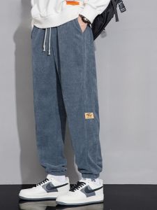 ROMON | Romon Mens Corduroy Sports Pants Winter Loose Fit Cuffed Long Trousers Trendy Brand Heavyweight Casual Sweatpants