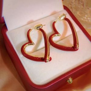 Efenji Vintage Red Irregular Metal Style Heart Shape Earrings For Women Simple Enamel Dangle Earring Girls Trendy Accessory
