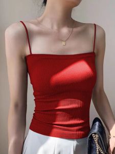 Red Strap Vest Womens Autumn Winter Beautiful Back Underwear New Style 2025 Hot Sale Suit Inner Wear Base with Chest Pad Top