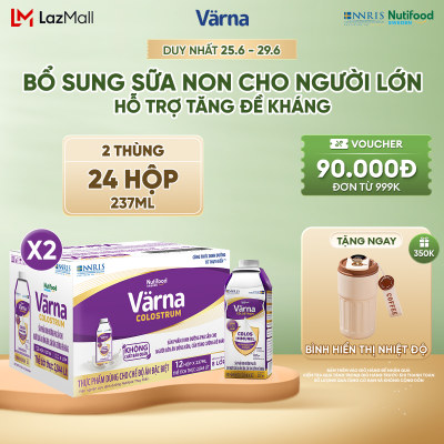 Combo 2 Thùng 12 hộp sữa bột pha sẵn Varna Colostrum (24 hộp giấy x 237ml) - Sữa non cho người lớn, Tăng đề kháng nhanh