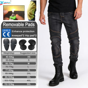 Men Windproof Motorcycle Jeans Knee Kevlar Abrasion Resistant Protective Black Off Road Adventure Riding Trousers 03