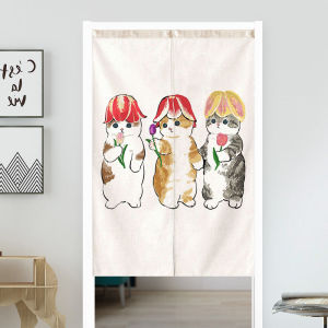 Cute Cat Fabric Door Curtain Creative Bathroom Partition Short Hanging Curtain No Drilling Required Bedroom Toilet Separator