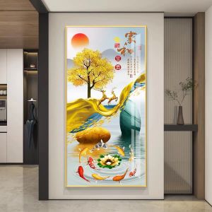 Modern Luxury Entrance Hall Decorative Painting Vertical Edition Wall Art for Corridor Living Room Large Size Ceramic Crystal