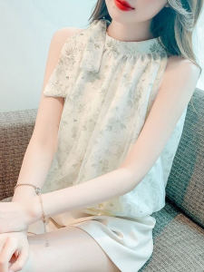 Áo Sơ Mi Voan Không Tay Thanh Lịch Mùa Hè 2025 Cho Nữ Áo Vest Hở Vai Cổ Treo Kiểu Hàn Quốc Tay Ngắn Thường Ngày