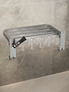 ราวแขวนเสื้อผ้าแบบติดผนัง กันลม ไม่ต้องเจาะ สำหรับใช้ภายในบ้าน ระเบียง ชั้นใน ถุงเท้า และคลิปหนีบผ้า พับเก็บได้ง่าย