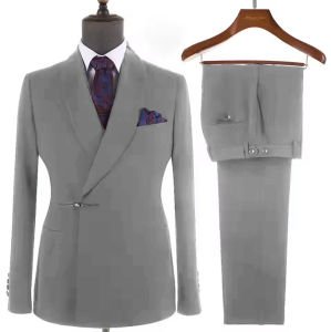 Mens Fashion Style 2-Piece Suit Set Shawl Lapel Double Breasted Blazer with Trousers for Prom Dinner Formal Wedding Male Outfit