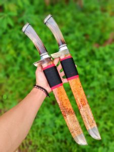 golok kayu excotic burl amboyna kombinasi tanduk bule baja per willis