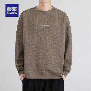 ROMON | Lormen Mens Round Neck Sweatshirt Casual Long Sleeve T-shirt Spring Autumn New Fashion Loose Bottoming Shirt Urban Style