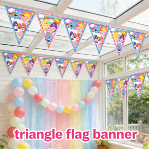 Care Bear | Care Bears Flag Happy Birthday in English Gold Plated Swallowtail Flag Decoration Banner Party Supplies