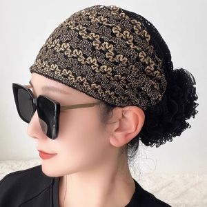 Elegant Breathable Lace Hair Cap for Women New Style Net Shawl Headband Casual round Top No Season Limit Polyester Fiber