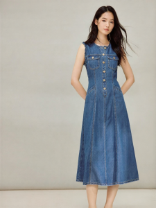 INMAN | Sleeveless Waist-Shaping Denim Dress