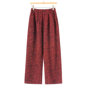 High Waist Pleated Wide Leg Pants Casual Slimming Crossbody Dyeing Straight Leg Pants Polyester Fiber Zipper Pocket Long Pants