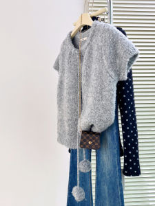 QINGNAER | Korean Gentle Style Short Sleeve Knit Vest with Tie Details