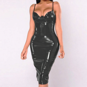 Patent Leather Super Bright Deep V Tight Dress 4XL
