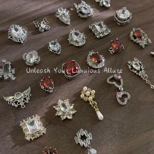 5Pcs kaniu Luxury Gold Silver Zircon Diamond Ruby Shaped Nail Rhinestone Edge Shiny Nail Accessories For Professional Nail Art