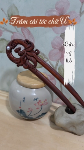 Trâm cài tóc gỗ chữ U khắc cửu vỹ hồ hồ ly 9 đuôi TC8001 (Tặng hộp đựng sang trọng)