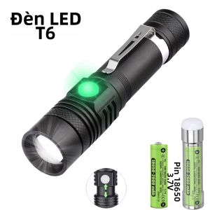 10W Zoom Đèn Pin LED Cao Cấp Hợp Kim Nhôm Đen Chống Thấm Nước Cắm Trại Săn Bắn Câu Cá Ngoài Trời Đi Bộ Đường Dài Phiêu Lưu Đèn Ngủ Đèn Pin