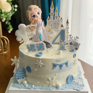 Elsa Cake Decoration Acrylic Castle Ornament Snowflake Princess Butterfly Knot Birthday Festival Decoration Supplies