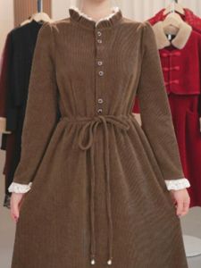 Fashionable Long Sleeve High Waist Midi Dress Womens A-Line Elegant Slimming Spring Autumn Casual Style Single Piece