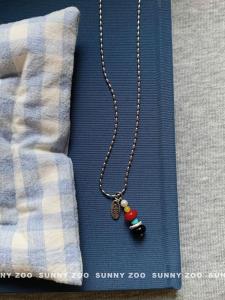 SUNNYZOO Color Block Bead Pendant Necklace Unique Design Sensation Small Audience Interest Geometric Pattern Titanium Steel Chain Womens Fashion Jewelry