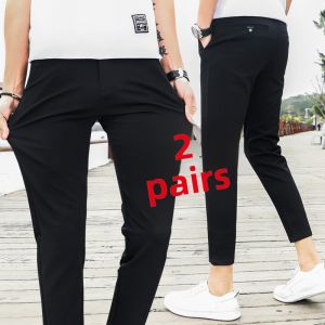 Summer Slim Fit Casual Thin Mens Nine-Piece Pants Youthful Energy Style mid Waist Pocket Polyester Nylon Spandex Blend