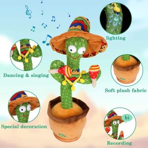 Smart Dancing Cactus Toy - Singing Recording LED Light Up Educational Talking Toy for Kids Perfect Gift for Toddlers