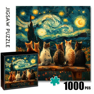 500/1024PCS Jigsaw Puzzle Starry Sky Colored Cat Art For Adults Great Weekend Relaxation And Family Fun