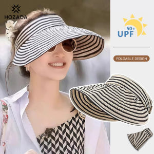 HOZADA หมวกหมวกชายทะเลหมวกแก๊ปแฟชั่นพับได้หมวกกันแดดลำลองหมวกว่างเปล่าแบบพกพาหมวกหมวกป้องกันแสงแดดปีกกว้างหมวกป้องกันรังสียูวีมีเชือกไนลอนสำหรับท่องเที่ยวกลางแจ้ง